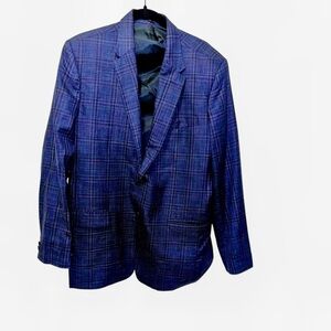 Studio suits made in navy blue suit blazer jacket stripes plaid 42 long 42l